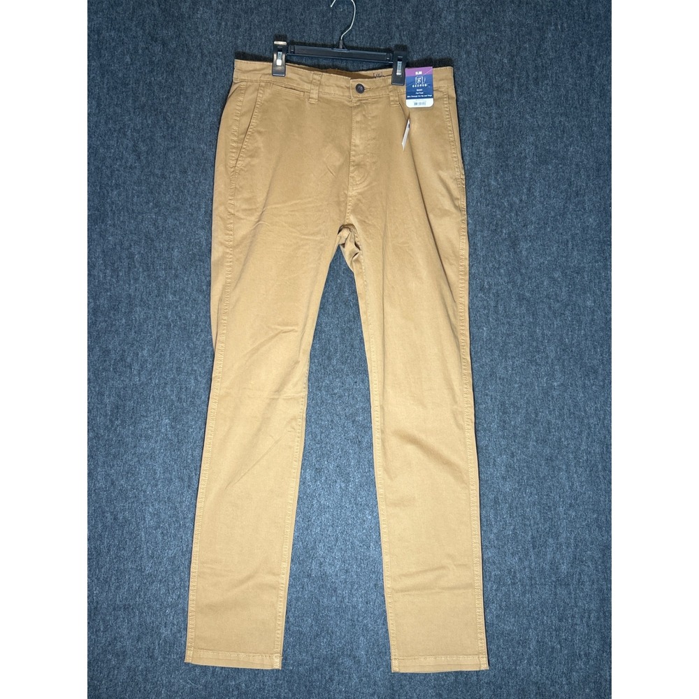 George Casual Chino Pants Mens 32x34 Brown NEW Slim Stretch Flat Front Workwear